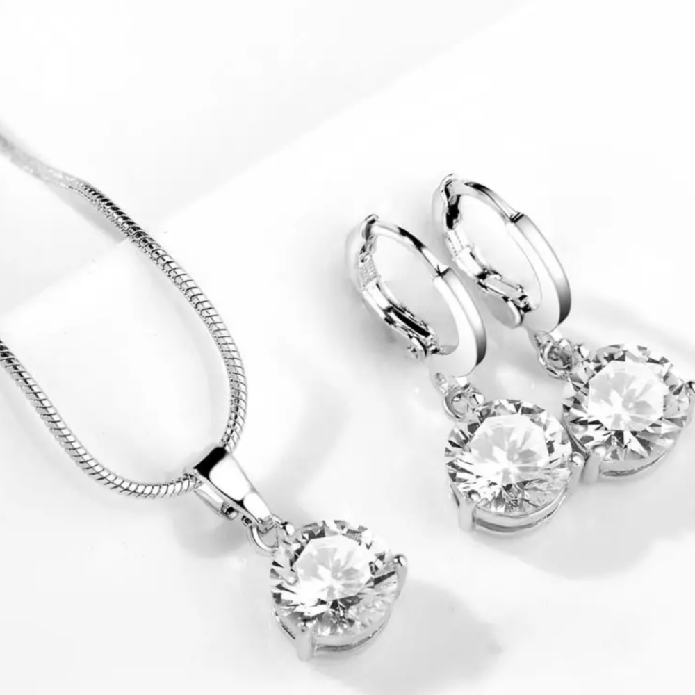 3pcs Earrings Rope Necklace Elegant Jewelry Set 925 Sterling Silver CZ